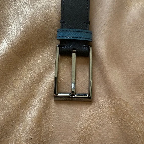 Burberry Black and Blue Leather Belt with Silver Buckle